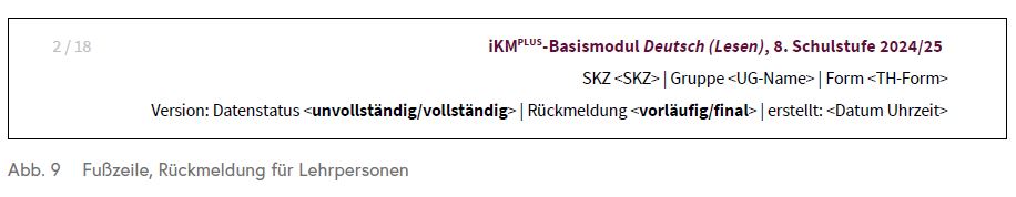 Die Grafik zeigt die Fußzeile einer Rückmeldung für Lehrpersonen